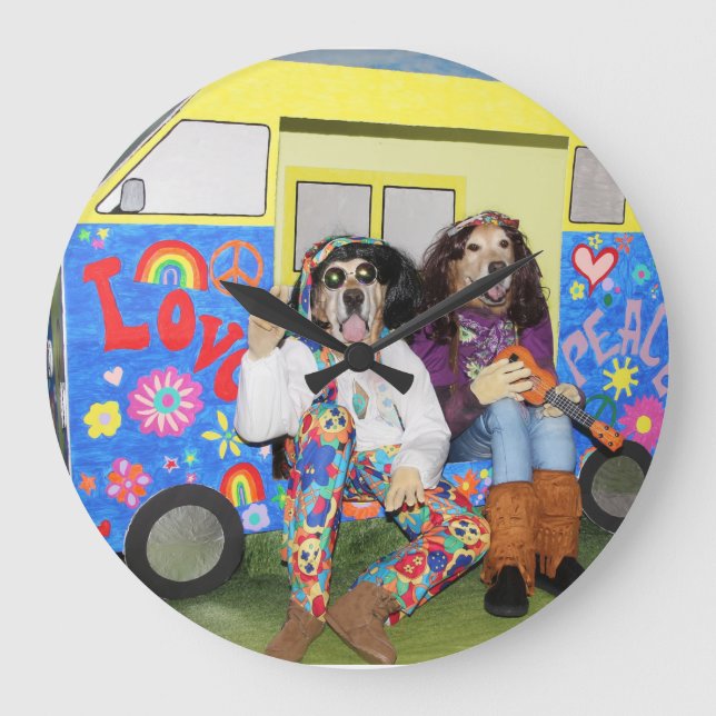 Grande Horloge Ronde Bus Hippie Golden Retriever (Recto)