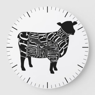 Grande Horloge Ronde Butcher diagram meat cuts clock lamb sheep wool
