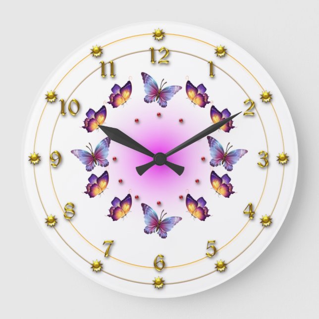 Grande Horloge Ronde Butterflies on Graduated Cream and Pink (Recto)