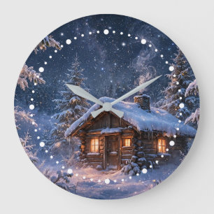Grande Horloge Ronde Cabane magique dans les bois pour une nuit d'hiver