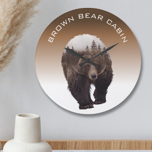 Grande Horloge Ronde Cabin Mountain Home Decor Brown Bear