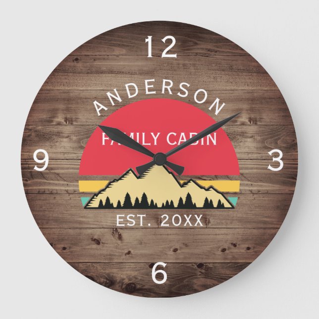 Grande Horloge Ronde Cabine de famille Rustic Retro Trees Nom de famill (Recto)