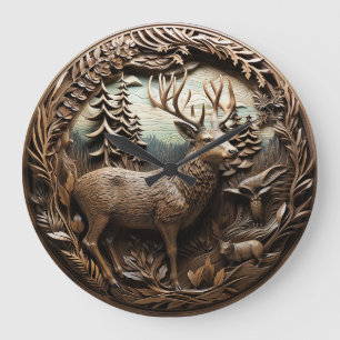Grande Horloge Ronde Cabine rustique de chasse au cerf