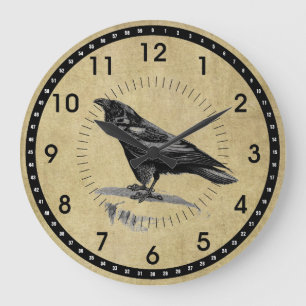 Grande Horloge Ronde Cachette ronde Vintage du corbeau noir