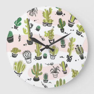 Grande Horloge Ronde Cactus à main : vintage sans soudure.