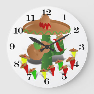 Grande Horloge Ronde Cactus aux poivrons dansants