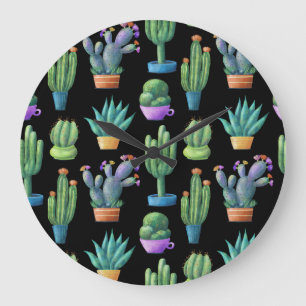 Grande Horloge Ronde Cactus Colorés : Whimsical Seamless Design.