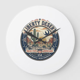 Grande Horloge Ronde Cactus du désert de la liberté patriotique patriot