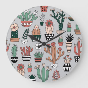 Grande Horloge Ronde Cactus en fleurs mignons : Motif à main