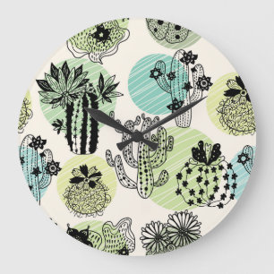 Grande Horloge Ronde Cactus En Floraison : Charme Sans Mains