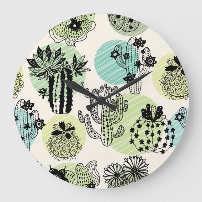 Grande Horloge Ronde Cactus En Floraison : Charme Sans Mains (Recto)