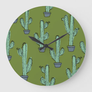 Grande Horloge Ronde Cactus en pots