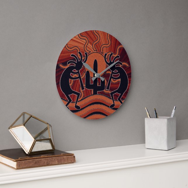 Grande Horloge Ronde Cactus Kokopelli de Sun de désert de conception de (Bureau)