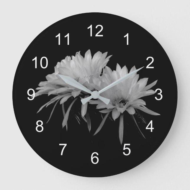 Grande Horloge Ronde Cactus noir et blanc (Recto)