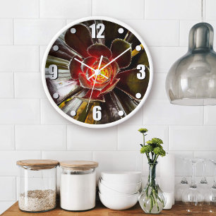 Grande Horloge Ronde Cactus orange noir succulente photo moderne gras