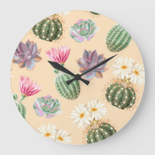 Grande Horloge Ronde Cactus Succulent : Motif de détail élevé