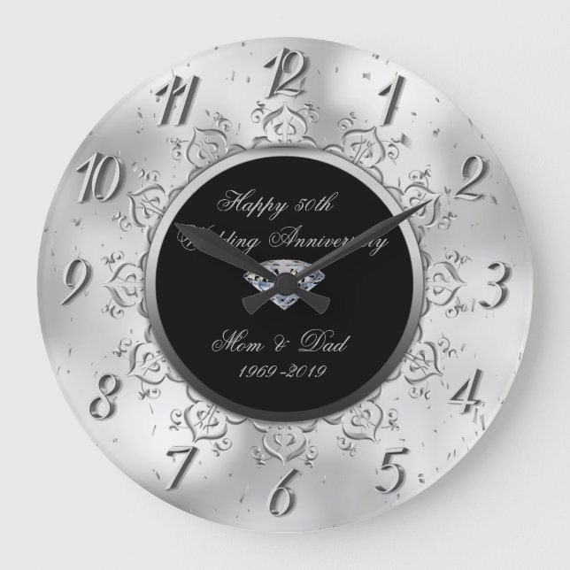 Grande Horloge Ronde Cadeau 50e anniversaire de mariage Silver Diamond  (Recto)