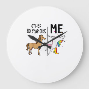 Grande Horloge Ronde Cadeau d'anniversaire de licorne 80 ans et moi Fo