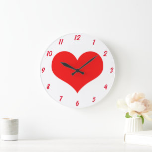 Grande Horloge Ronde Cadeau de la Saint-Valentin Cœur Rouge et Blanc Mi