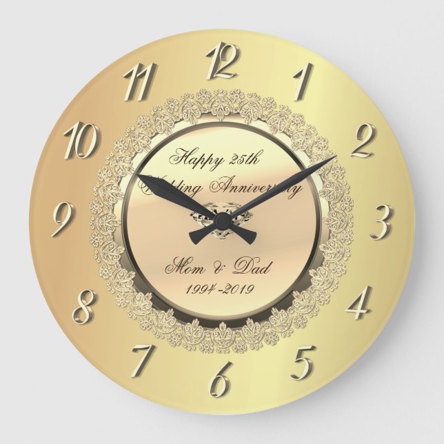 Grande Horloge Ronde Cadeau de mariage 25 ans de mariage diamant floral (Recto)