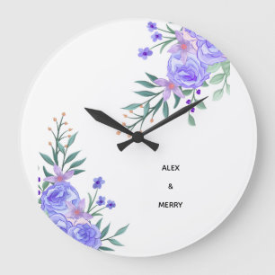 Grande Horloge Ronde Cadeau de mariage floral lavande et violet élégant