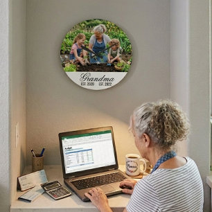 Grande Horloge Ronde Cadeau de photo personnalisé pour grand-mère établ