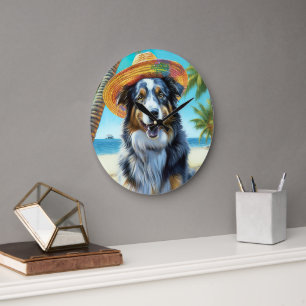 Grande Horloge Ronde Cadeau d'été pour amateur de chien Berger Australi