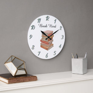 Grande Horloge Ronde Cadeau élégant pour un nerd de livres minimal et s