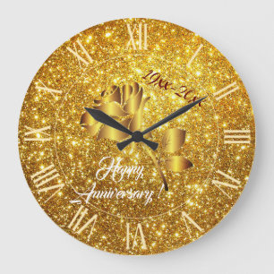 Grande Horloge Ronde Cadeau floral de luxe en paillettes dorées
