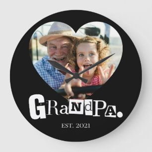 Grande Horloge Ronde Cadeau Mémoire Chaleur Forme de Coeur pour Papy