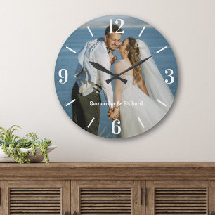 Grande Horloge Ronde Cadeau Noms de Couple Photo de Mariage Personnalis