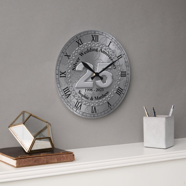 Grande Horloge Ronde Cadeau personnalisé du 25e anniversaire Mariage d' (Bureau)