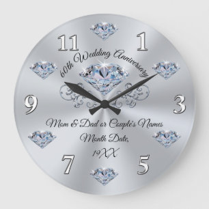 Grande Horloge Ronde Cadeau personnalisé pour les 60 ans de mariage