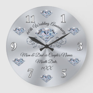 Grande Horloge Ronde Cadeau personnalisé pour les 60 ans de mariage