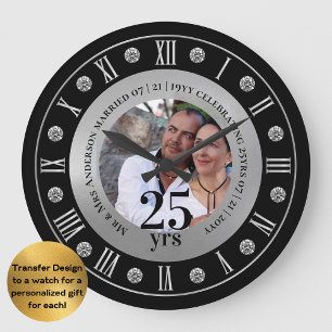 Grande Horloge Ronde Cadeau PHOTO 25e Anniversaire de Mariage Jubilé d'