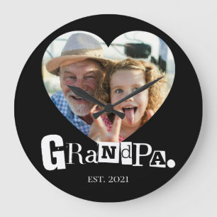 Grande Horloge Ronde Cadeau Photo de Papy pour Grand-Père