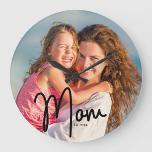 Grande Horloge Ronde Cadeau photo Maman Fondée