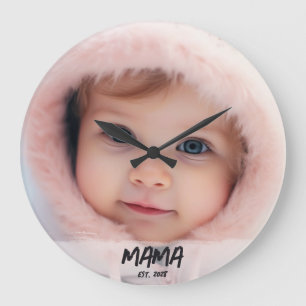 Grande Horloge Ronde Cadeau photo personnalisé pour maman