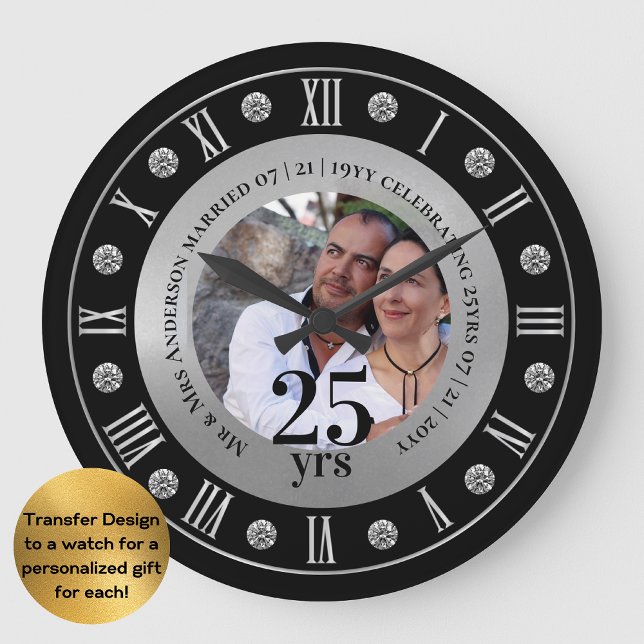 Grande Horloge Ronde Cadeau PHOTO pour les 25 ans de mariage Jubilé d'a (Créateur téléchargé)