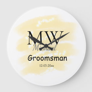 Grande Horloge Ronde Cadeau pour garçons d'honneur glitter jaune ajoute