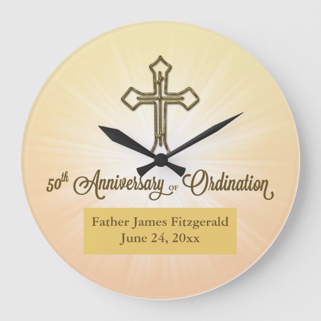 Grande Horloge Ronde Cadeau ROND, Nom Personnalisé Date, 50e Ordination (Recto)