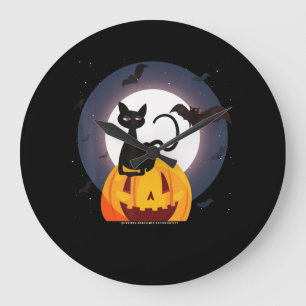 Grande Horloge Ronde Cadeau Spider   Halloween Black Cat Spider Citroui