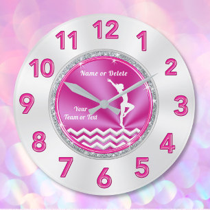 Grande Horloge Ronde Cadeaux assez roses et blancs de gymnastique pour