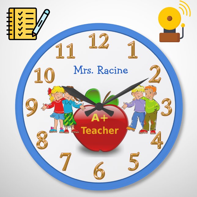 Grande Horloge Ronde Cadeaux d'appréciation de l'enseignant PERSONNALIS (Teacher clock. Best teacher gifts. Teacher appreciation week gifts. Gifts for teachers personalized.)
