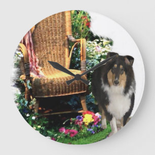 Grande Horloge Ronde Cadeaux d'art Tri Color Rough Collie
