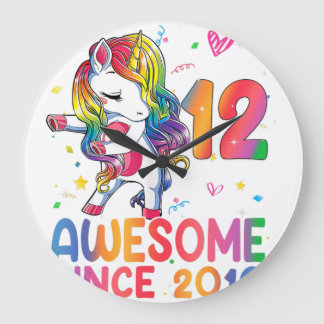 Grande Horloge Ronde Cadeaux de 12 ans Filles Ados Dabbing Unicorn 12e