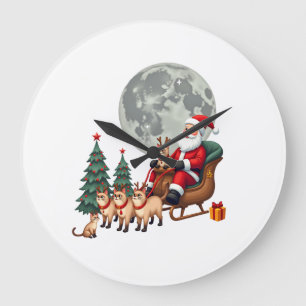 Grande Horloge Ronde Cadeaux de Noël de rennes siamois pour amateurs de