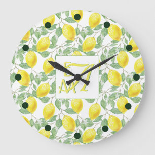 Grande Horloge Ronde Cadeaux Décoratifs Monogramme de Citronnier Frais 