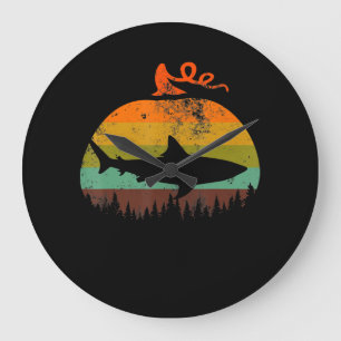 Grande Horloge Ronde Cadeaux d'Halloween Citrouilles de requins Vintage