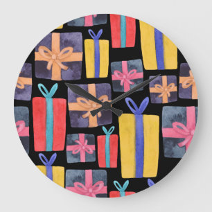Grande Horloge Ronde Cadeaux multicolores Aquarelle transparente